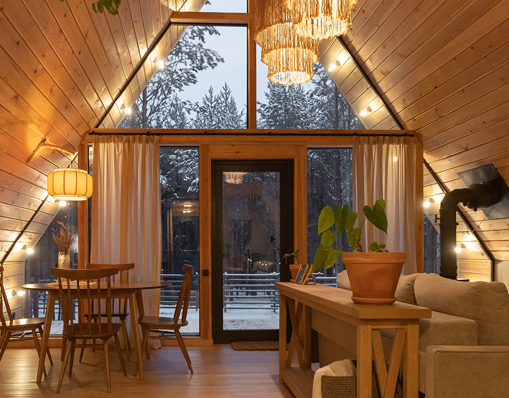 •	Лодж A-frame #1 с камином, купелью и парной на территории